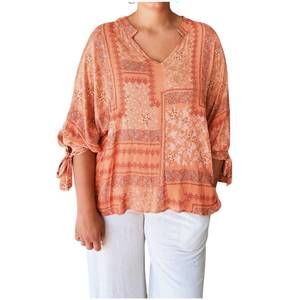 NEW RENEEC. boho paisley top - plus in coral